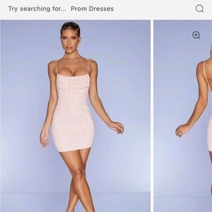 Oh Polly Blush Beaded Strappy Mini Dress